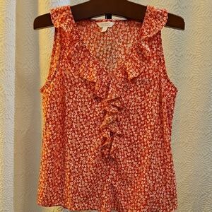 LC Lauren Conrad Red Floral Ruffle Blouse